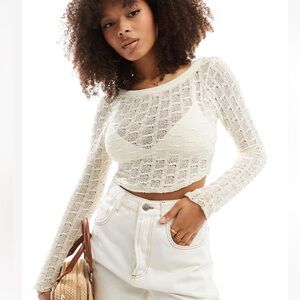 ASOS Cream cropped open back knit top